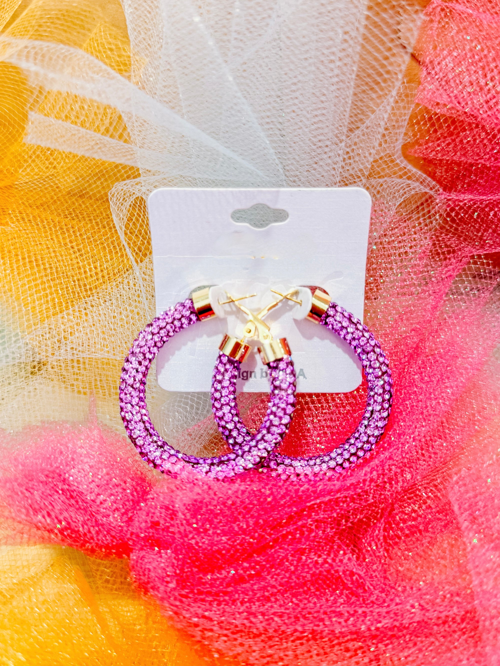 Pink Bejeweled Hoop Earring