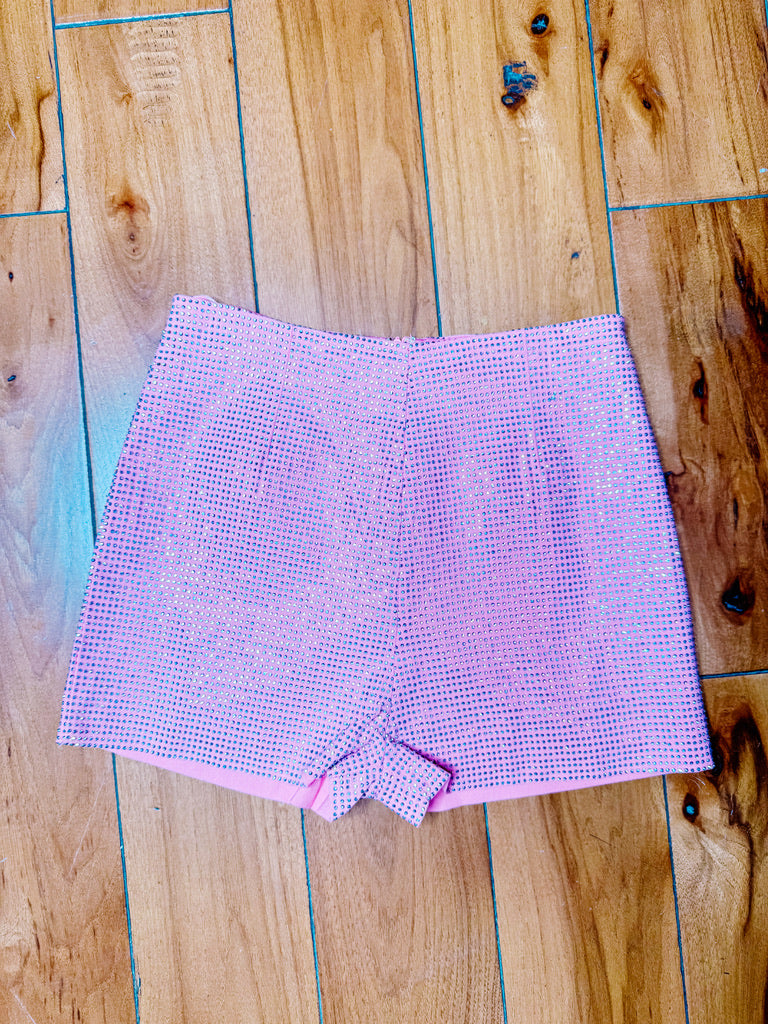 Pink Rhinestone Zip Shorts