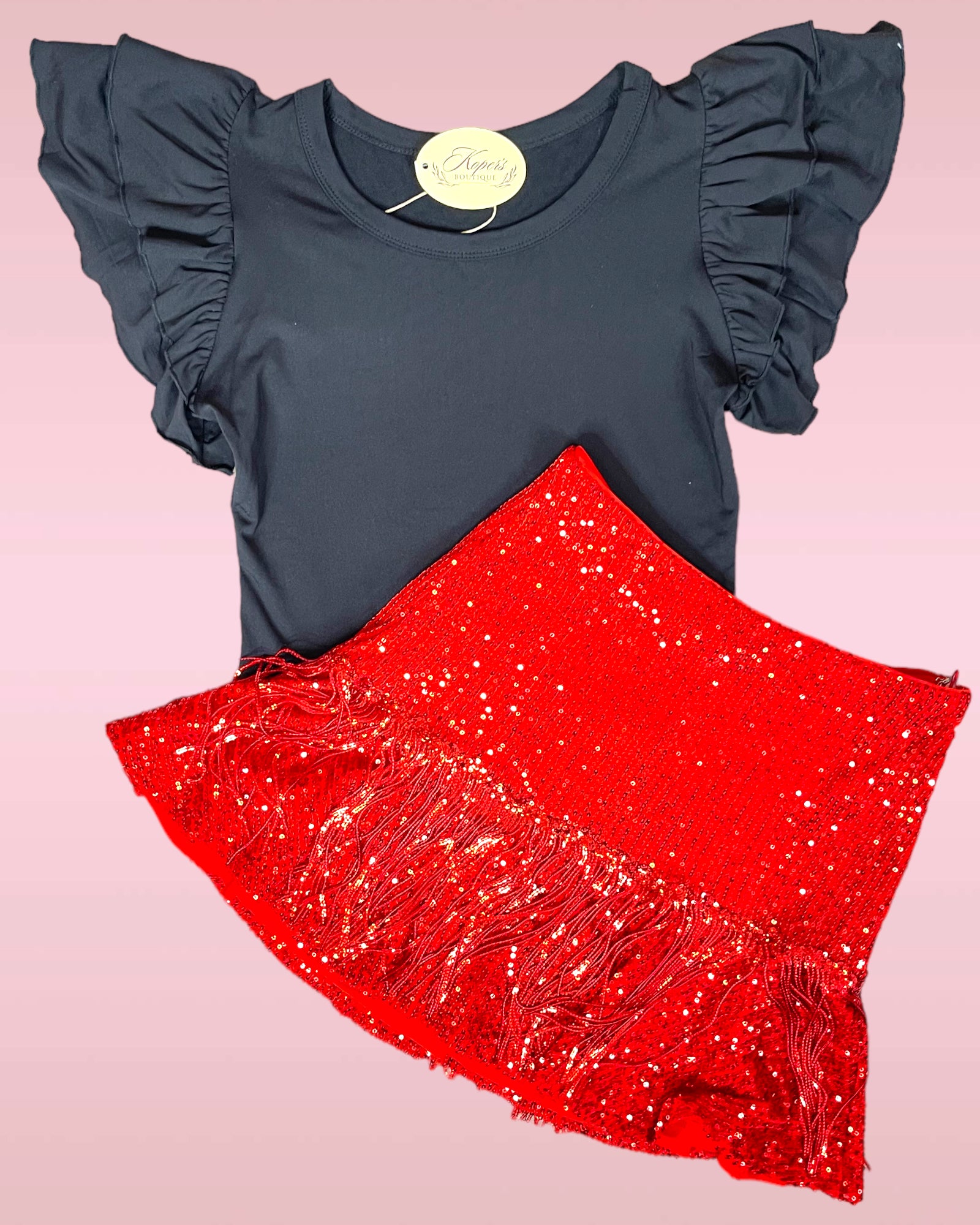 Sequin Fringe Ruffle Sequin Holiday Skirt
