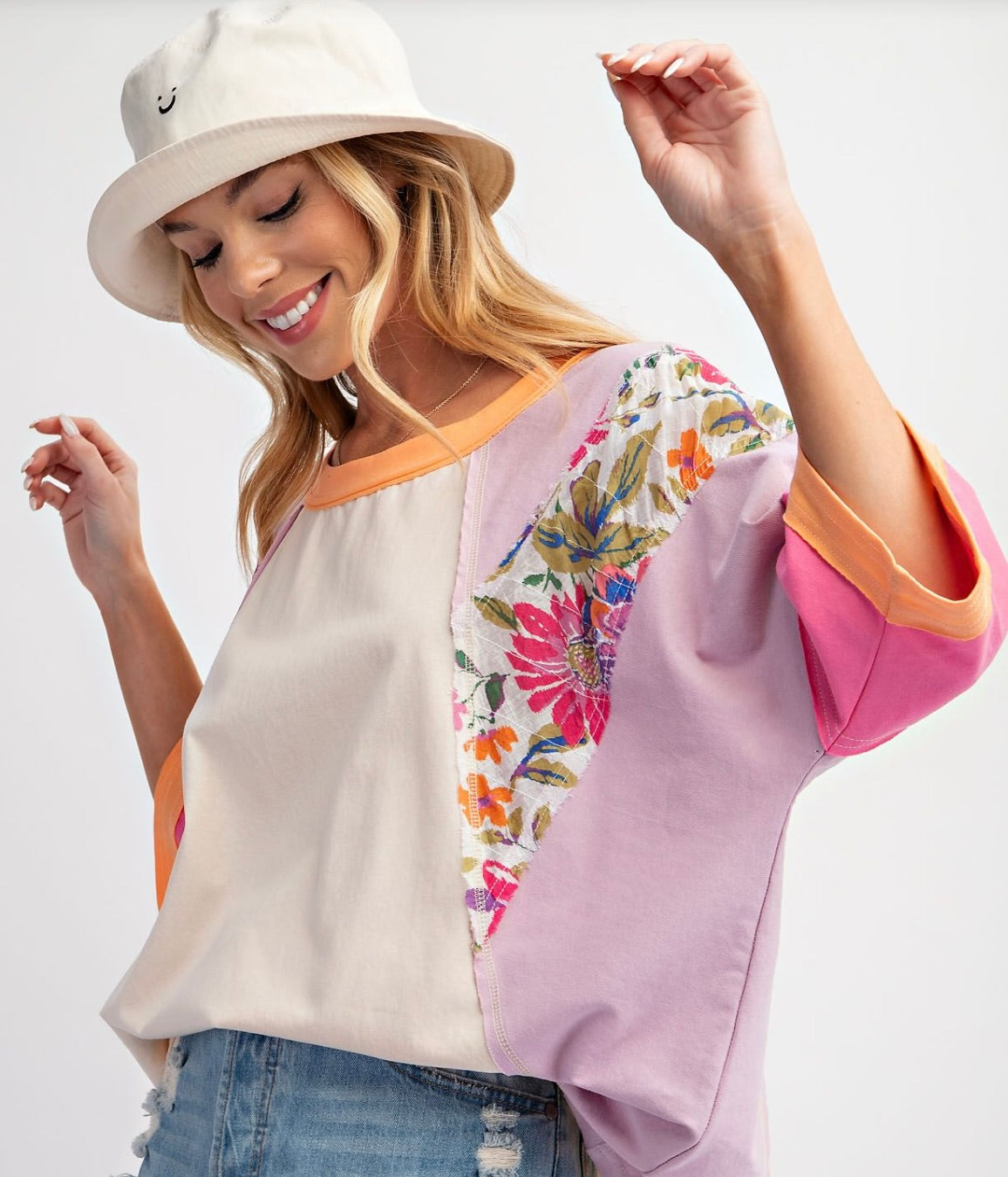 Blooming Fusion Floral Color Block Top